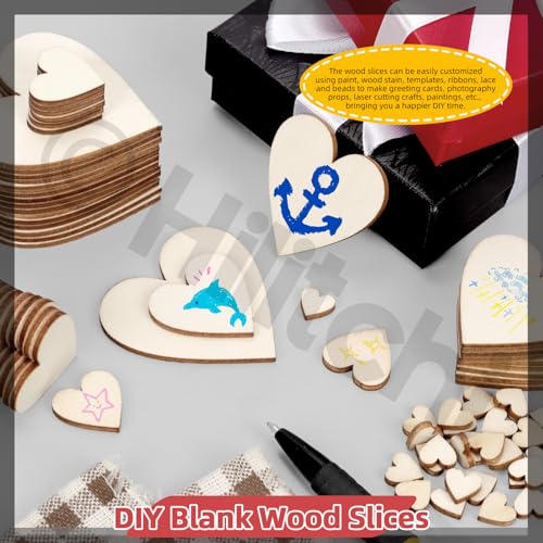 300Pcs 5Sizes Unfinished Wooden Hearts Wood Hearts Craft Unfinished Wooden Hearts Ornanents Wooden Hearts Shape Blank Wood Ornaments Cutout Blank Wood for DIY Art Crafts Home Decorations (300 Count)