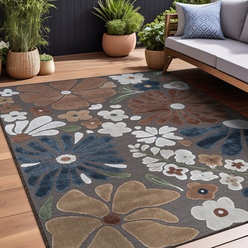 Outdoor Rug 8x10 Modern Floral Tropical Area Rugs for Outdoor and Indoor Patio Easy to Clean Non Shedding Living Room Porch Garden Washable Outside Carpet (80 Sq Ft)