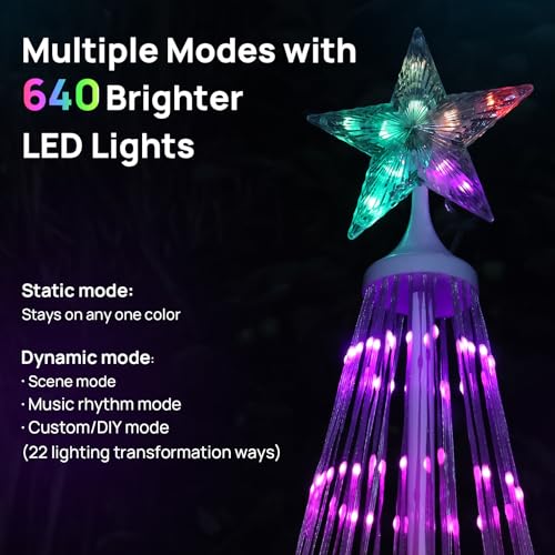 7.5ft Outdoor Christmas Cone Tree Lights with 640 Smart LED Lights & Star Topper Remote & APP Control Color Changing Timer & Music Sync Weatherproof Artificial Xmas Decoration for Yard