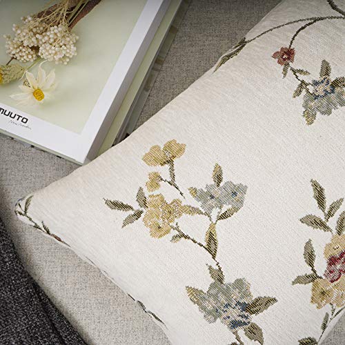 Classical Embroidery Jacquard Farmhouse Oblong Rectangle Chenille Beige Floral Pattern Decorative Throw Pillow Case