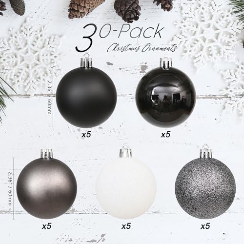 30 Pack Glitter Print Contrast Color Christmas Ball Ornaments (24 Count)