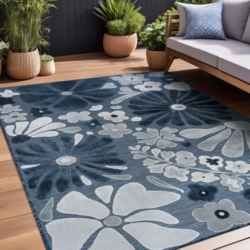 Outdoor Rug 8x10 Modern Floral Tropical Area Rugs for Outdoor and Indoor Patio Easy to Clean Non Shedding Living Room Porch Garden Washable Outside Carpet (80 Sq Ft)