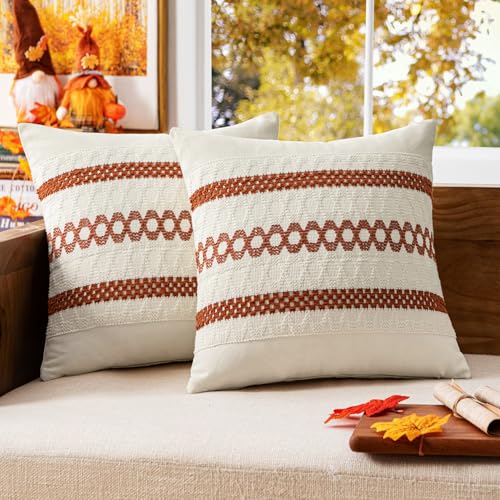 Set of 2 Fall Burnt Orange Decorative Pillow Covers 20x20 (2 Count)