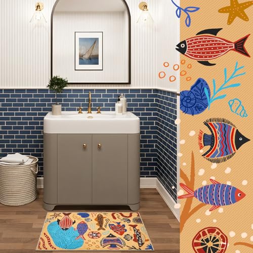 2x3 Coastal Area Rug Washable Kids Rug Colorful Ocean Fish Mat (6 Sq Ft)