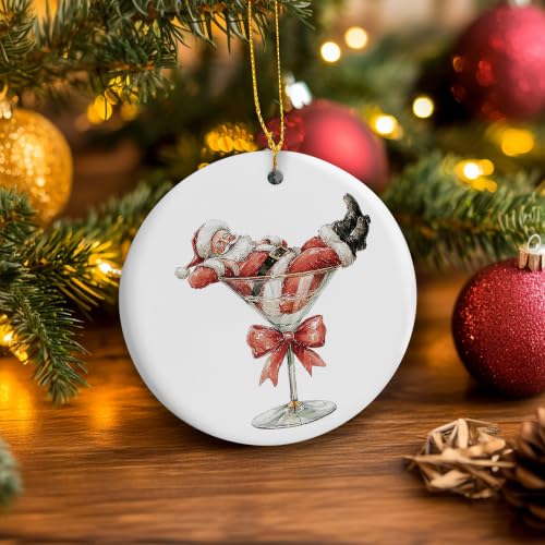 Christmas Santa in Martini Glass Bar Ceramic Ornament Gifts