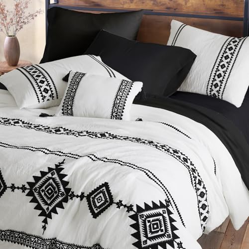 Embroidery Full Size Comforter Set 7 Pieces White Bed in a Bag