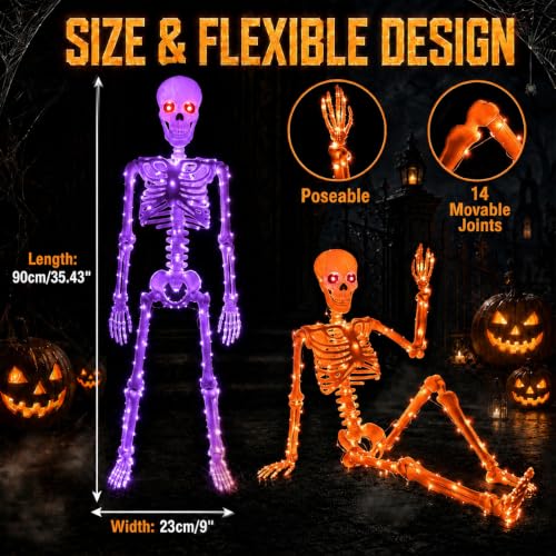 Halloween Decorations Outdoor Skeletons Set (Orange + Purple)