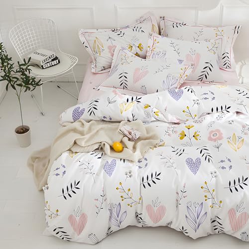Girls Floral Comforter Set Twin XL Chic Flowers Leaves Pattern Comforter with 2 Pillowcases Fluffy Soft Cute Floral Bedding Set 3 Pieces Cottagecore Bedding Vintage Flowers Botanical Comforter Set
