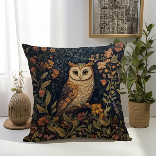 William Morris Abstract Vintage Floral Velvet Owl Design Throw Pillow Covers Home Decor