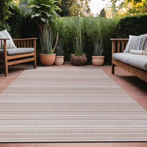 Stripe Outdoor Rug 9x12 Washable Outside Carpet for Indoor Patio Porch Waterproof Easy Cleaning Non Shedding Area Rugs Beige 9 x 12 (108 Sq Ft)