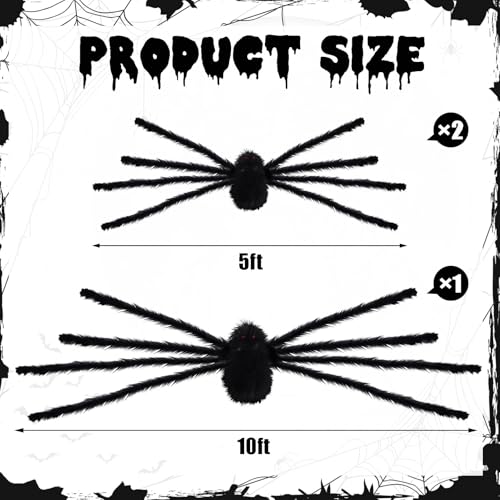 3 Pack Giant Spiders Halloween Decorations (10FT)