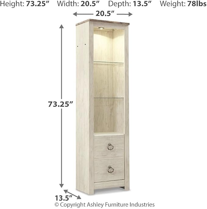 Signature Design by Ashley Willowton Farmhouse 3-Piece Entertainment Center for TVs up to 73" with LED Lighting, Whitewash