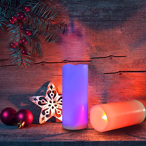 Waterproof Outdoor Color Changing Flameless Candles Remote Timer White Realistic Flickering Battery Operated Electric LED Pillars for Wedding Christmas Decoration Teen Girls 3”x8” 2PCS (2 Count)