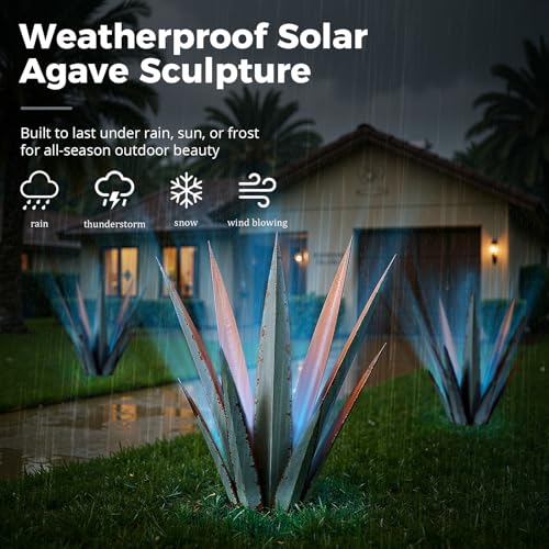 24" Metal Agave Plant Outdoor Decor with Solar Light