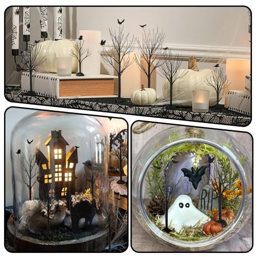 6 Pcs Halloween Village Trees with Crows (6 Count)