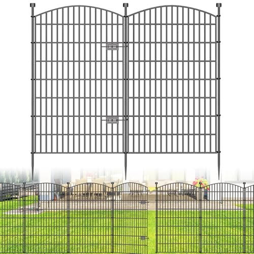 5 Panel No Dig Decorative Garden Fence with Gate 48" H x 11.4'L Dog Barrier (9.8 Sq Ft)