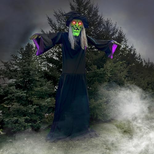 15.1 Ft. Mounted Flying Witch Animatronic with Lights (15ft Animated Towering Witch)