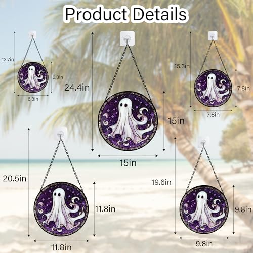 Halloween Purple Ghost Stained Glass Window Hanging Suncatcher Gifts 12"