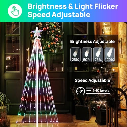 7.5ft Outdoor Christmas Cone Tree Lights with 640 Smart LED Lights & Star Topper Remote & APP Control Color Changing Timer & Music Sync Weatherproof Artificial Xmas Decoration for Yard