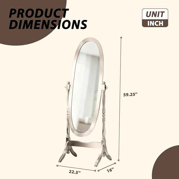 Full Length Mirror with Stand, Vintage Style Wood Floor Cheval Mirror, Traditional Adjustable Free Standing Mirrors Full Length (Gold)