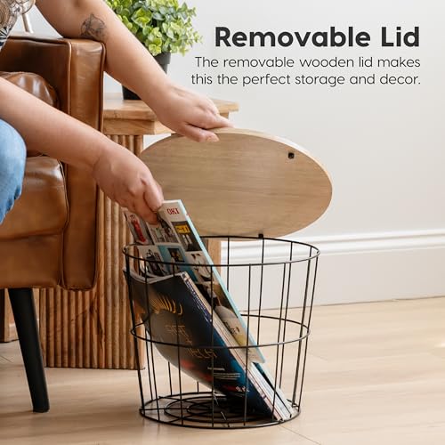 Round Wire Basket with Wooden Lid (2 Count)