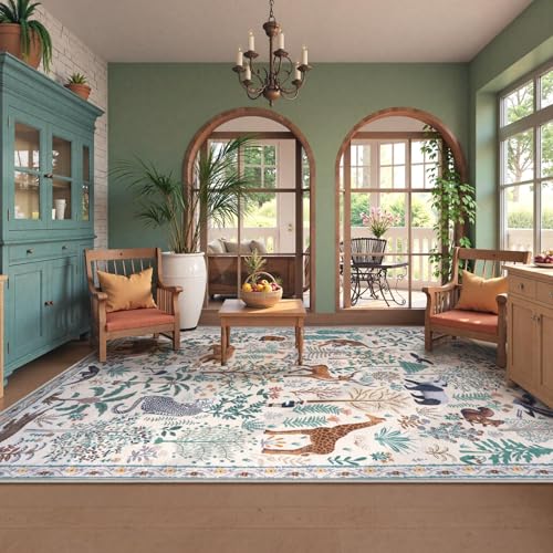 Jungle Living Room Rug 9x12 Washable Rugs for Classroom Nursery Rug