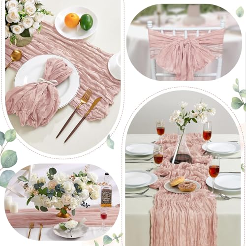 Dusty Pink Cheesecloth Table Runner 35×120Inch Fall Boho Wedding Home Decor