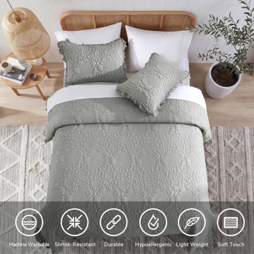 Dark Grey Ruffled Quilt Queen Size