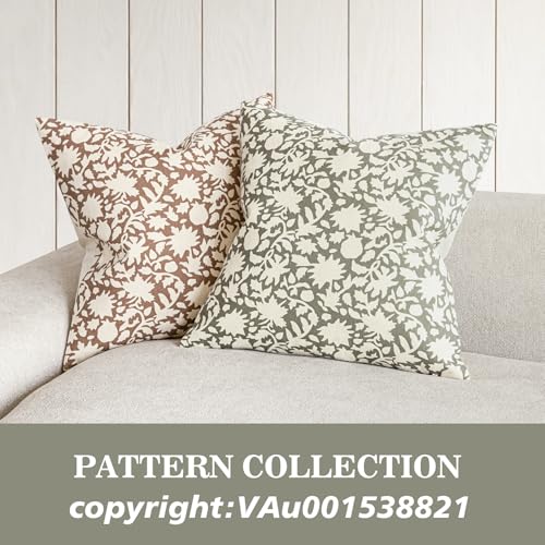 Set of 2 Decorative Neutral Floral Throw Pillow Covers Accent Farmhouse Cushion Covers Boho Vintage Pillowcase for Couch Sofa Bedroom Living Room Home Decor (2 Count)