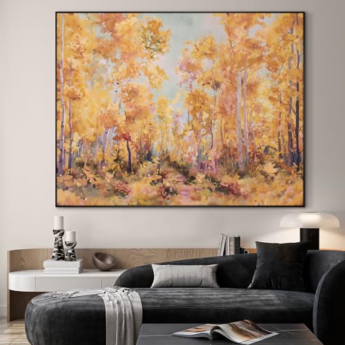 36"x46" Extra Large Framed Wall Art Golden Autumn Forest Path with Vibrant Foliage for Home Living Room Bedroom Decor