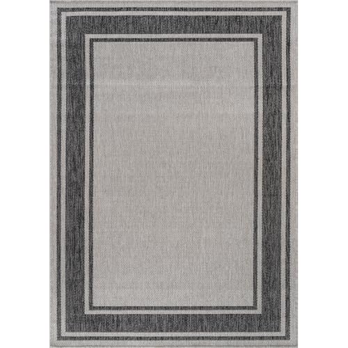 Large Outdoor Rug 9x12 Modern Bordered Area Rugs for Indoor and Outdoor Patio Deck Porch Garden Waterproof Weather Sun Resistant Washable Outside Carpet (108 Sq Ft)