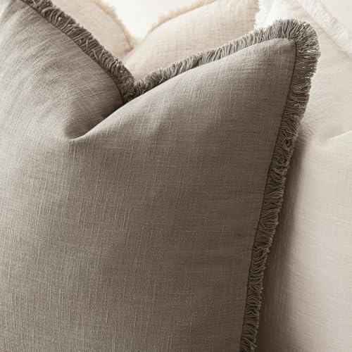 Decorative Linen Fringe Throw Pillow Covers 20×20 Inch (2 Count)
