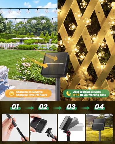 60 LED Solar String Lights Flower Outdoor Waterproof Fairy Lights for Garden Yard Fence Patio Christmas Tree Wedding Party Decor (60 Count)