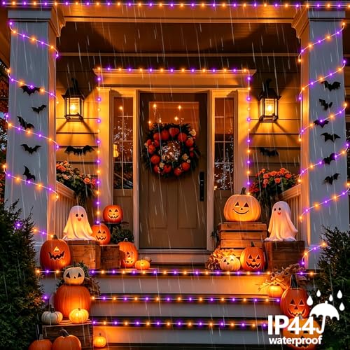 Orange and Purple Solar Halloween Lights (66 Foot)