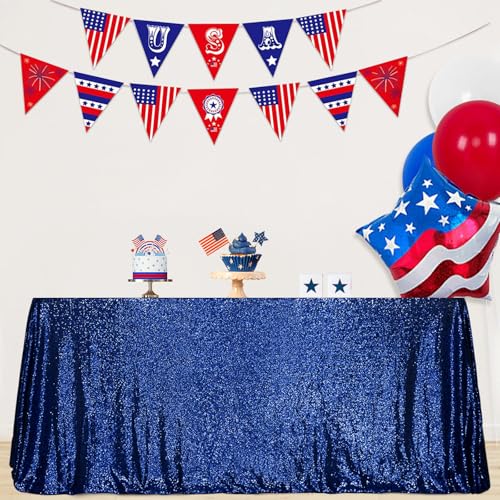 Sequin Tablecloth 60x120 Inch Navy Blue for Wedding Party