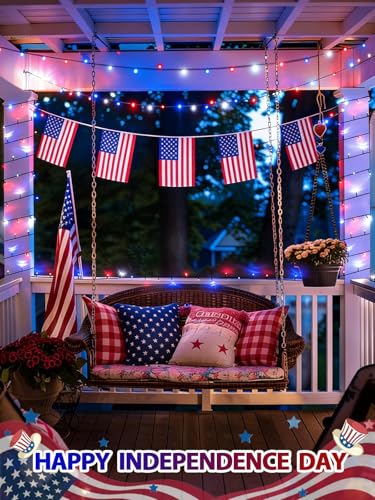 Solar Christmas String Lights Outdoor 2 Pack 200 LED 66FT Red White Blue (2 Count)