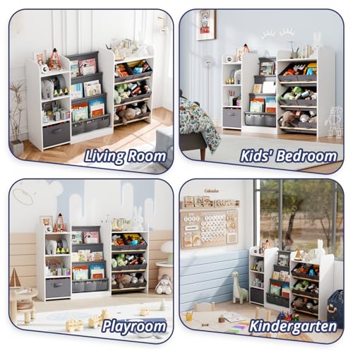 Kids Bookshelf and Toy Storage with 7 Removable Bins