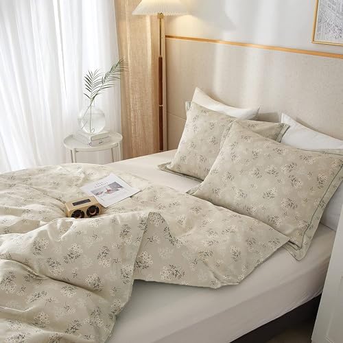 Boho Floral Comforter Set Full Size Vintage Style Floral Bedding Comforter with 2 Pillowcases Garden Flower Leaves Botanical Comforter Set Soft Fluffy 3 Pieces Bedding Set for Girls Women