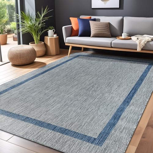 Bordered Outdoor Rug 5x7 Washable Outside Carpet for Indoor Patio Porch Waterproof Easy Cleaning Non Shedding Area Rugs Silver Gray