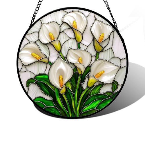 White Calla Lily Bouquet Stained Glass Window Hanging Suncatcher Gifts 7.8"
