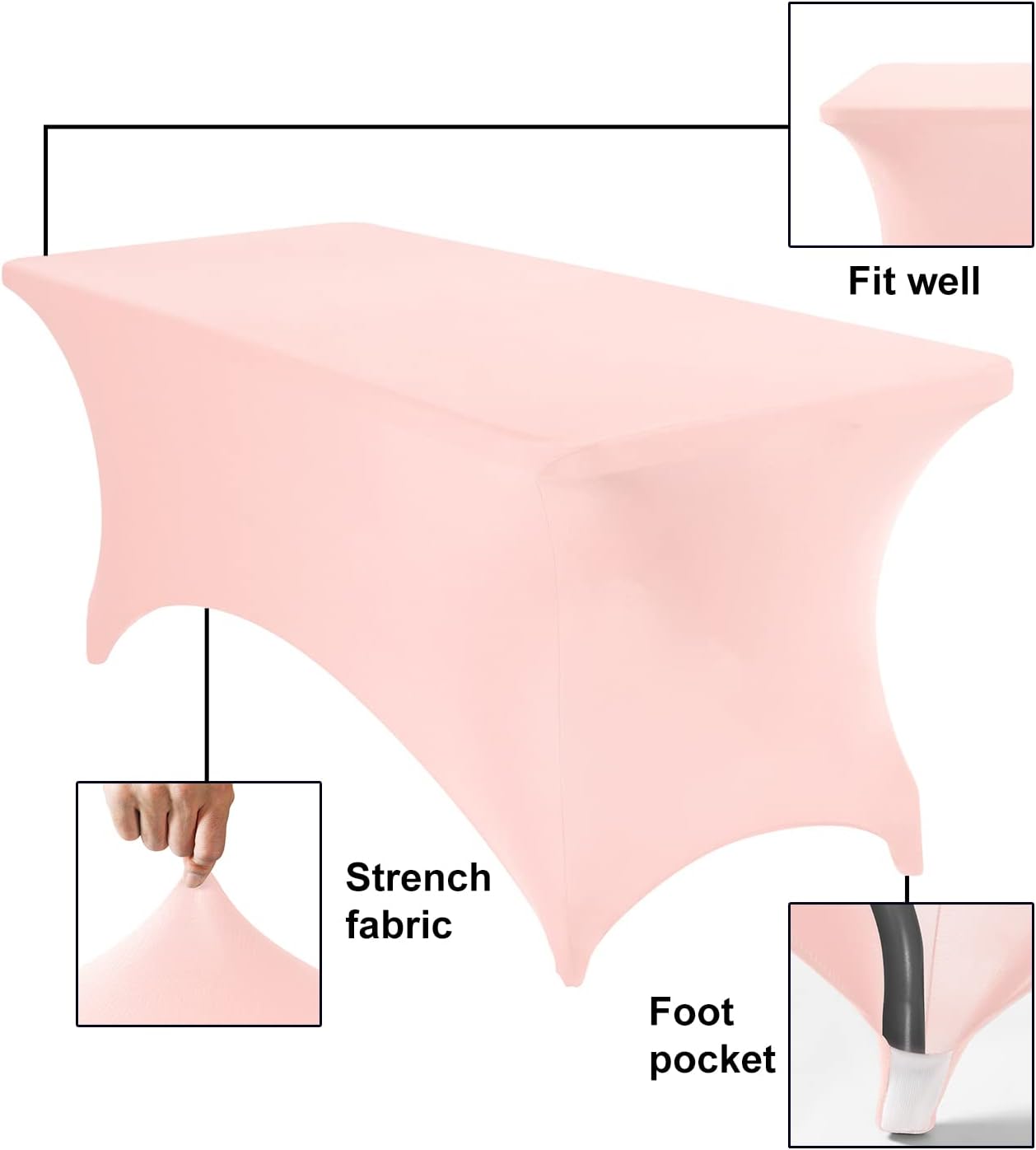 Spandex 6ft Waterproof Table Cover for Party,Wedding, Banquet, and Events(Blush Pink)