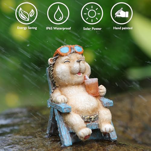 Hedgehog Statue Outdoor Solar Garden Decor for Outside Lawn Yard Patio