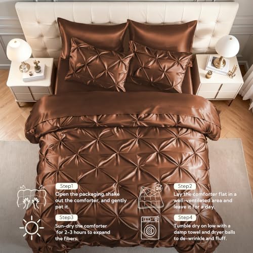 Satin Full Size Comforter Set Brown