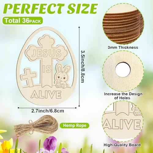 36PCS Wooden Easter Ornaments to Paint (36 Count)