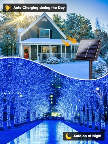 Solar String Lights Outdoor 2 Pack 200 LED 66FT Christmas Lights Blue (2 Count)