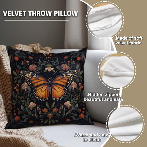 William Morris Abstract Vintage Floral Velvet Butterfly Design Throw Pillow Covers Home Decor