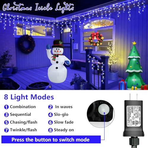 Blue and White Icicle Lights for Outside (66 Foot)