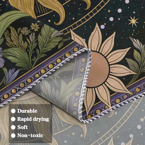 Boho Vintage Sun and Moon Hippie Purple Floral Tapestry 48 x 36 Inch