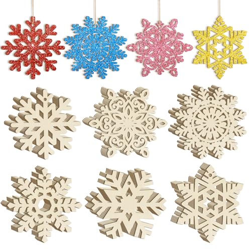 36PCS Wooden Christmas Decoration Snowflake Ornaments to Paint Christmas Ornaments for Tree Crafts Cutouts Unfinished (36 Count)