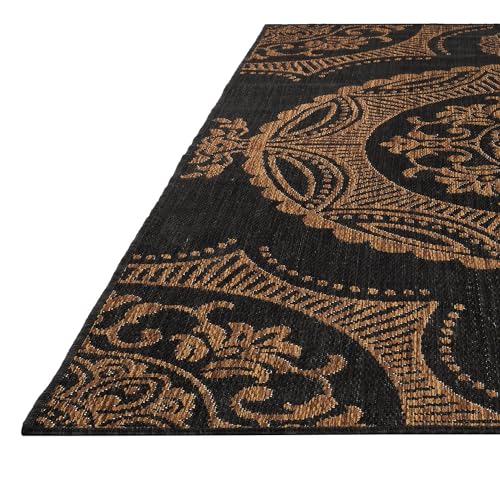 Medallion Outdoor Rug 10x14 Washable Outside Carpet for Indoor Patio Porch Waterproof Easy Cleaning Non Shedding Area Rugs Nut Brown 10 x 14